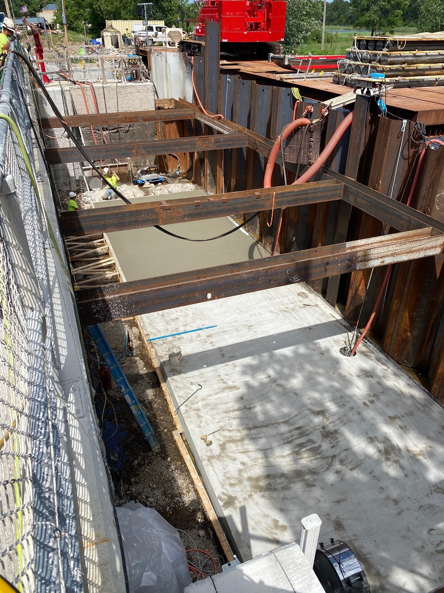 Work being done to pour the upstream apron in front of the slide gates.